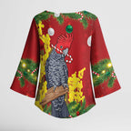 Australia Gang-gang Cockatoo Christmas Kimono Sleeve Blouse Callocephalon Fimbriatum Golden Wattle Red - Aussie Hoodie