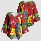 Australia Gang-gang Cockatoo Christmas Kimono Sleeve Blouse Callocephalon Fimbriatum Golden Wattle Red - Aussie Hoodie