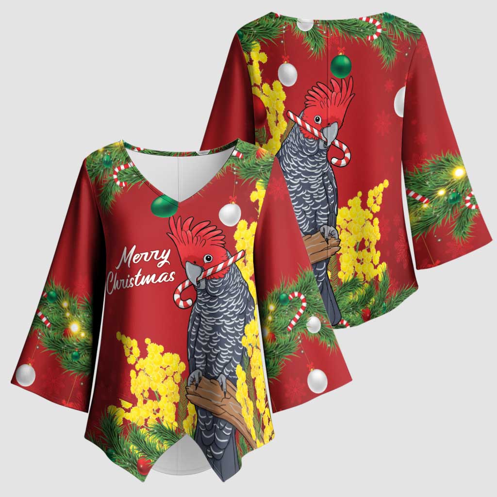 Australia Gang-gang Cockatoo Christmas Kimono Sleeve Blouse Callocephalon Fimbriatum Golden Wattle Red - Aussie Hoodie