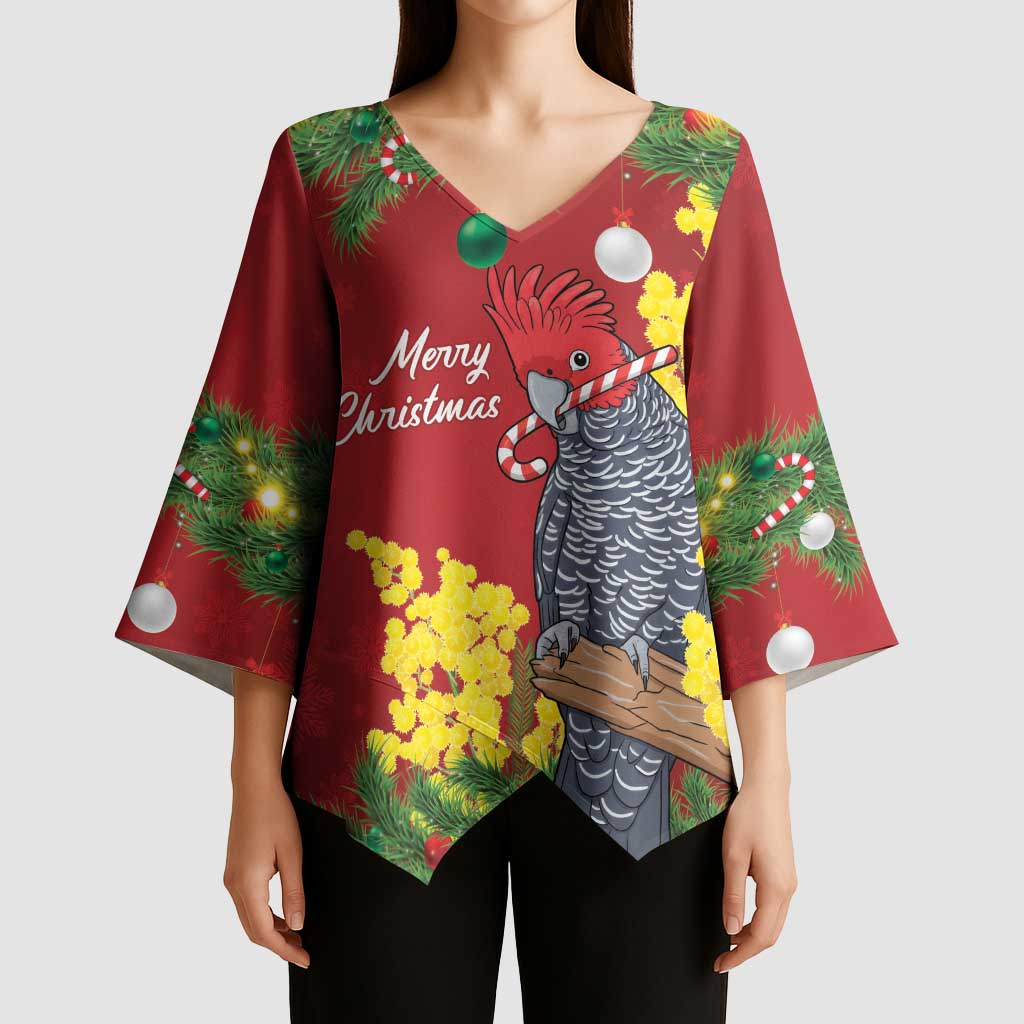 Australia Gang-gang Cockatoo Christmas Kimono Sleeve Blouse Callocephalon Fimbriatum Golden Wattle Red - Aussie Hoodie