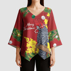 Australia Gang-gang Cockatoo Christmas Kimono Sleeve Blouse Callocephalon Fimbriatum Golden Wattle Red - Aussie Hoodie