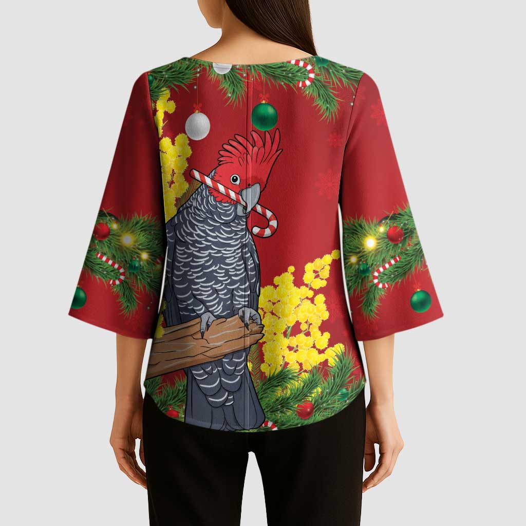 Australia Gang-gang Cockatoo Christmas Kimono Sleeve Blouse Callocephalon Fimbriatum Golden Wattle Red - Aussie Hoodie