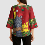 Australia Gang-gang Cockatoo Christmas Kimono Sleeve Blouse Callocephalon Fimbriatum Golden Wattle Red - Aussie Hoodie