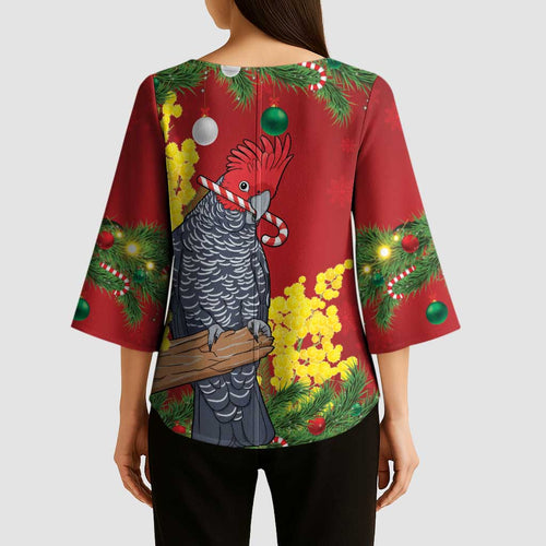 Australia Gang-gang Cockatoo Christmas Kimono Sleeve Blouse Callocephalon Fimbriatum Golden Wattle Red - Aussie Hoodie
