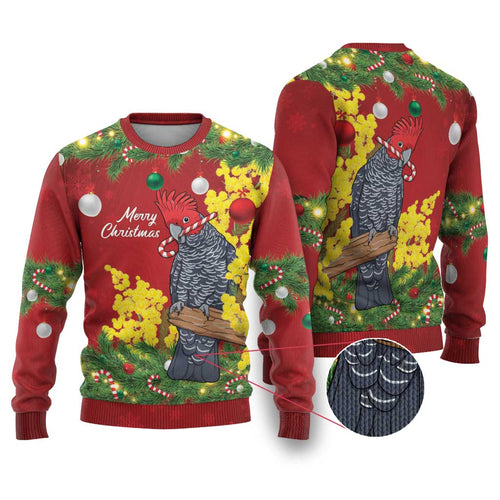 Australia Gang-gang Cockatoo Christmas Ugly Christmas Sweater Callocephalon Fimbriatum Golden Wattle Red - Aussie Hoodie