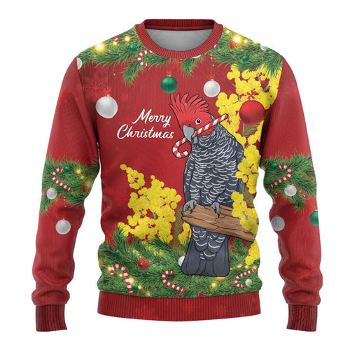 Australia Gang-gang Cockatoo Christmas Ugly Christmas Sweater Callocephalon Fimbriatum Golden Wattle Red - Aussie Hoodie