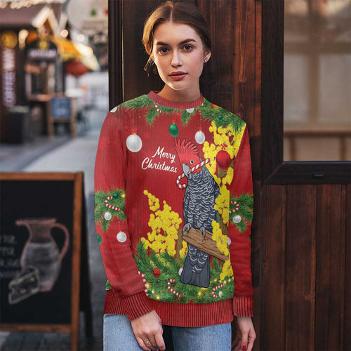 Australia Gang-gang Cockatoo Christmas Ugly Christmas Sweater Callocephalon Fimbriatum Golden Wattle Red - Aussie Hoodie