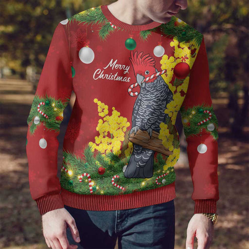 Australia Gang-gang Cockatoo Christmas Ugly Christmas Sweater Callocephalon Fimbriatum Golden Wattle Red - Aussie Hoodie