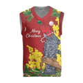 Australia Gang-gang Cockatoo Christmas Knitted V-Neck Vest Callocephalon Fimbriatum Golden Wattle Red - Aussie Hoodie