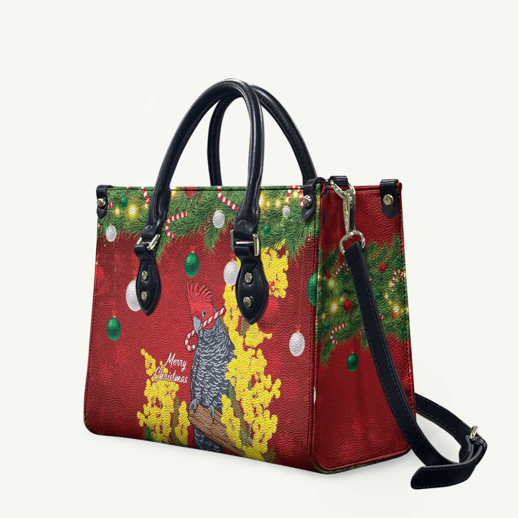 Australia Gang-gang Cockatoo Christmas Leather Bag Callocephalon Fimbriatum Golden Wattle Red - Aussie Hoodie