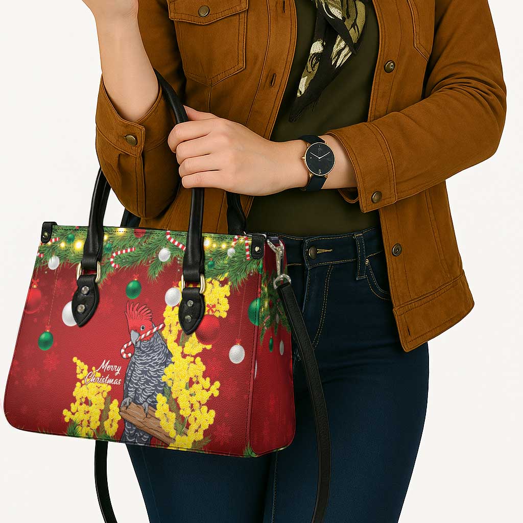 Australia Gang-gang Cockatoo Christmas Leather Bag Callocephalon Fimbriatum Golden Wattle Red - Aussie Hoodie