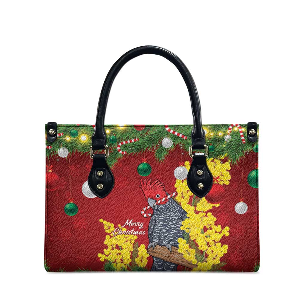 Australia Gang-gang Cockatoo Christmas Leather Bag Callocephalon Fimbriatum Golden Wattle Red - Aussie Hoodie