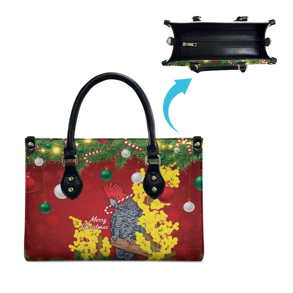 Australia Gang-gang Cockatoo Christmas Leather Bag Callocephalon Fimbriatum Golden Wattle Red - Aussie Hoodie