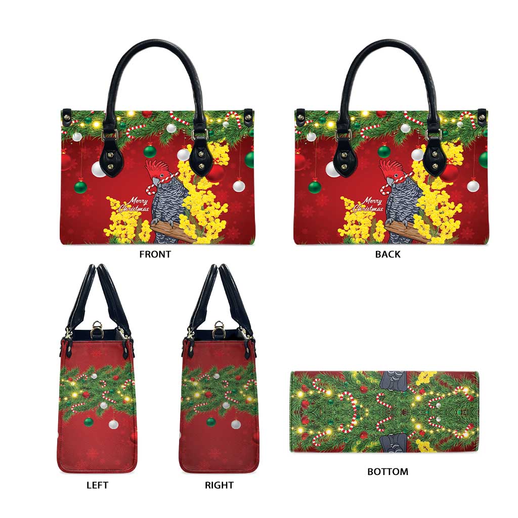 Australia Gang-gang Cockatoo Christmas Leather Bag Callocephalon Fimbriatum Golden Wattle Red - Aussie Hoodie