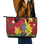 Australia Gang-gang Cockatoo Christmas Leather Tote Bag Callocephalon Fimbriatum Golden Wattle Red - Aussie Hoodie