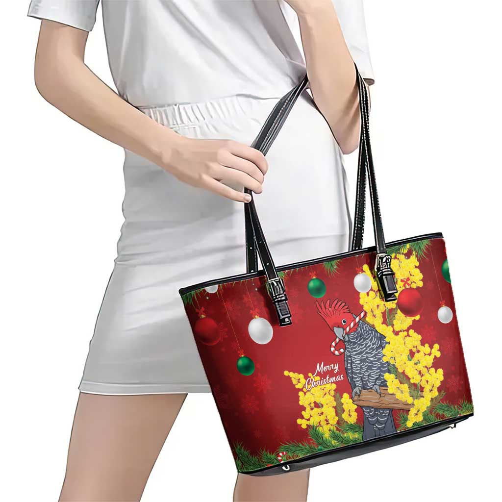 Australia Gang-gang Cockatoo Christmas Leather Tote Bag Callocephalon Fimbriatum Golden Wattle Red - Aussie Hoodie