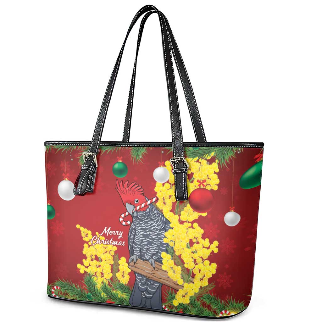 Australia Gang-gang Cockatoo Christmas Leather Tote Bag Callocephalon Fimbriatum Golden Wattle Red - Aussie Hoodie