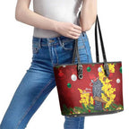 Australia Gang-gang Cockatoo Christmas Leather Tote Bag Callocephalon Fimbriatum Golden Wattle Red - Aussie Hoodie