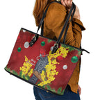 Australia Gang-gang Cockatoo Christmas Leather Tote Bag Callocephalon Fimbriatum Golden Wattle Red - Aussie Hoodie