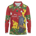 Australia Gang-gang Cockatoo Christmas Long Sleeve Polo Shirt Callocephalon Fimbriatum Golden Wattle Red - Aussie Hoodie