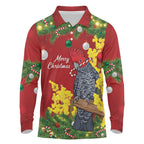 Australia Gang-gang Cockatoo Christmas Long Sleeve Polo Shirt Callocephalon Fimbriatum Golden Wattle Red - Aussie Hoodie