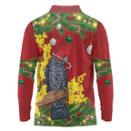 Australia Gang-gang Cockatoo Christmas Long Sleeve Polo Shirt Callocephalon Fimbriatum Golden Wattle Red - Aussie Hoodie