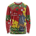 Australia Gang-gang Cockatoo Christmas Long Sleeve Shirt Callocephalon Fimbriatum Golden Wattle Red - Aussie Hoodie