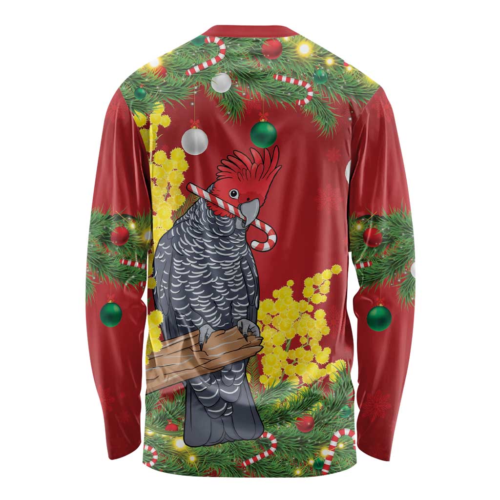 Australia Gang-gang Cockatoo Christmas Long Sleeve Shirt Callocephalon Fimbriatum Golden Wattle Red - Aussie Hoodie