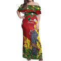 Australia Gang-gang Cockatoo Christmas Off Shoulder Maxi Dress Callocephalon Fimbriatum Golden Wattle Red - Aussie Hoodie