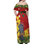 Australia Gang-gang Cockatoo Christmas Off Shoulder Maxi Dress Callocephalon Fimbriatum Golden Wattle Red - Aussie Hoodie