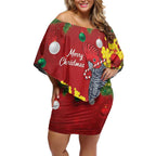 Australia Gang-gang Cockatoo Christmas Off Shoulder Short Dress Callocephalon Fimbriatum Golden Wattle Red - Aussie Hoodie