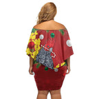 Australia Gang-gang Cockatoo Christmas Off Shoulder Short Dress Callocephalon Fimbriatum Golden Wattle Red - Aussie Hoodie