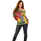 Australia Gang-gang Cockatoo Christmas Off Shoulder Sweater Callocephalon Fimbriatum Golden Wattle Red - Aussie Hoodie