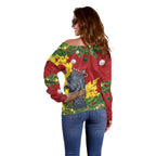 Australia Gang-gang Cockatoo Christmas Off Shoulder Sweater Callocephalon Fimbriatum Golden Wattle Red - Aussie Hoodie