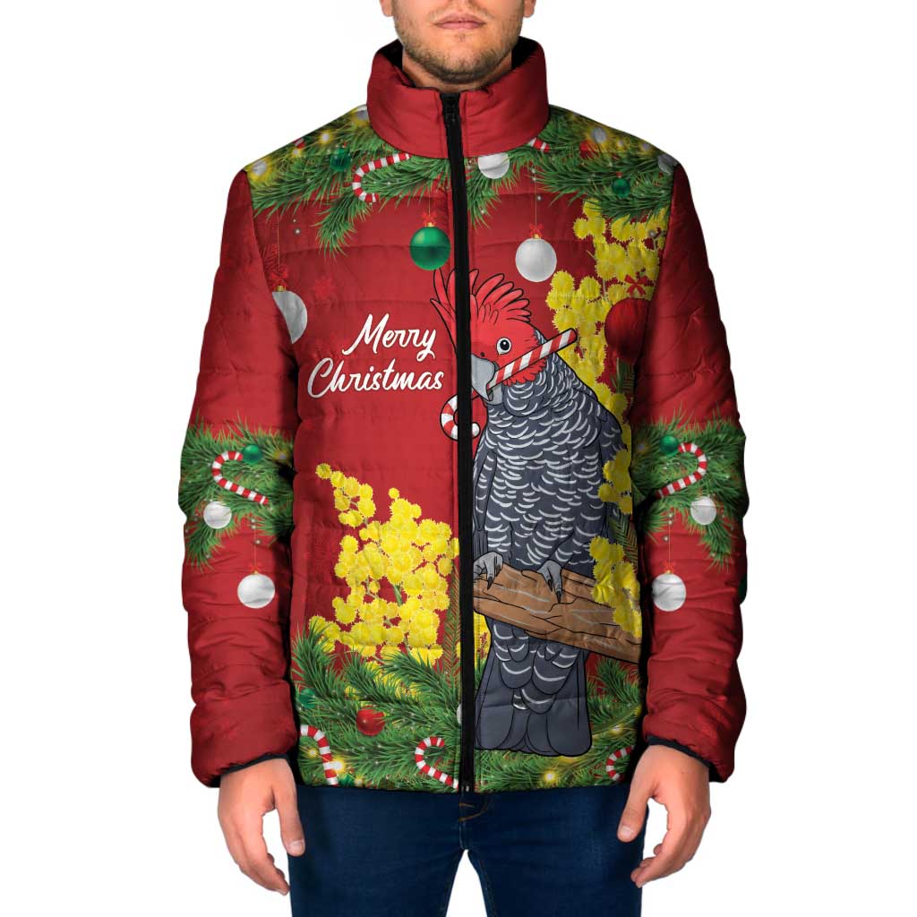 Australia Gang-gang Cockatoo Christmas Padded Jacket Callocephalon Fimbriatum Golden Wattle Red - Aussie Hoodie