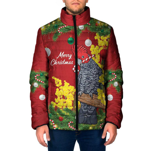 Australia Gang-gang Cockatoo Christmas Padded Jacket Callocephalon Fimbriatum Golden Wattle Red - Aussie Hoodie