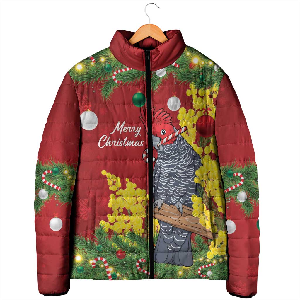 Australia Gang-gang Cockatoo Christmas Padded Jacket Callocephalon Fimbriatum Golden Wattle Red - Aussie Hoodie