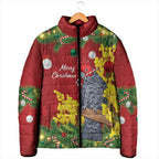 Australia Gang-gang Cockatoo Christmas Padded Jacket Callocephalon Fimbriatum Golden Wattle Red - Aussie Hoodie