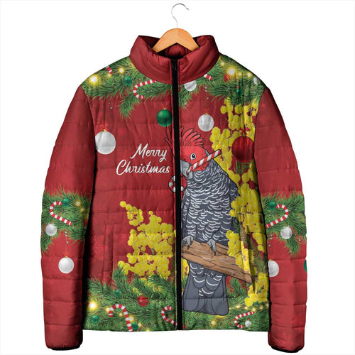 Australia Gang-gang Cockatoo Christmas Padded Jacket Callocephalon Fimbriatum Golden Wattle Red - Aussie Hoodie