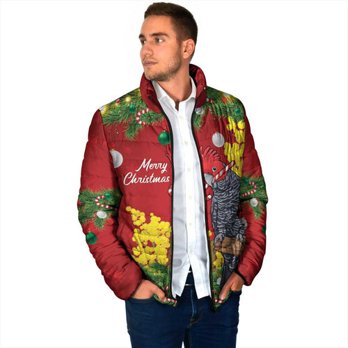 Australia Gang-gang Cockatoo Christmas Padded Jacket Callocephalon Fimbriatum Golden Wattle Red - Aussie Hoodie
