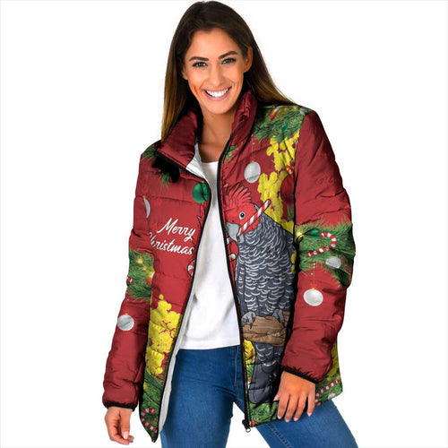 Australia Gang-gang Cockatoo Christmas Padded Jacket Callocephalon Fimbriatum Golden Wattle Red - Aussie Hoodie