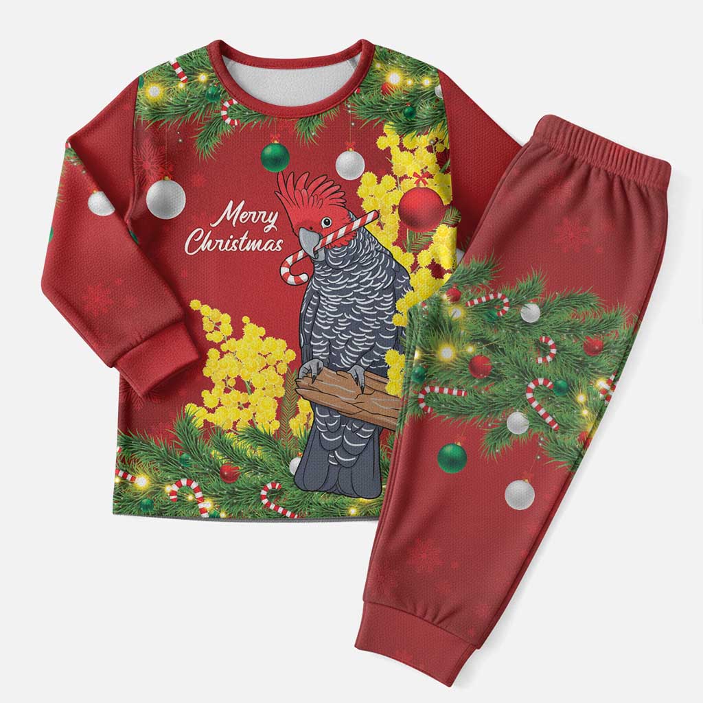 Australia Gang-gang Cockatoo Christmas Pajama Set Callocephalon Fimbriatum Golden Wattle Red - Aussie Hoodie