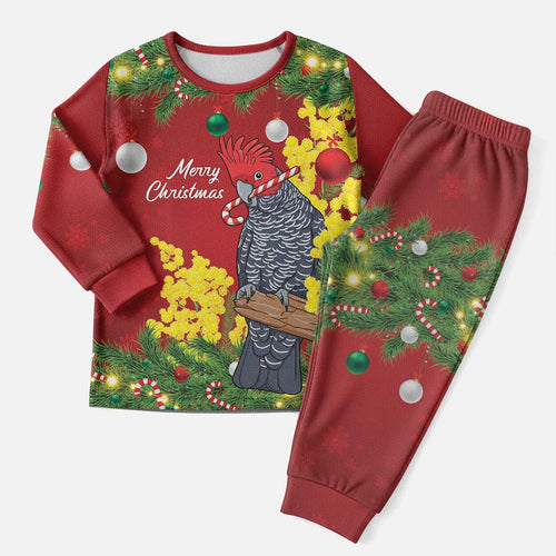 Australia Gang-gang Cockatoo Christmas Pajama Set Callocephalon Fimbriatum Golden Wattle Red - Aussie Hoodie
