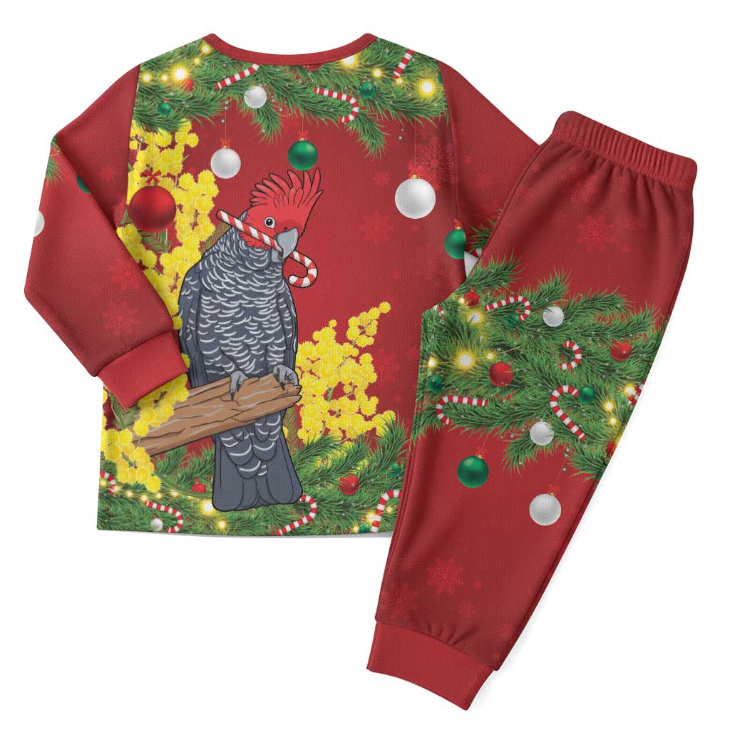 Australia Gang-gang Cockatoo Christmas Pajama Set Callocephalon Fimbriatum Golden Wattle Red - Aussie Hoodie