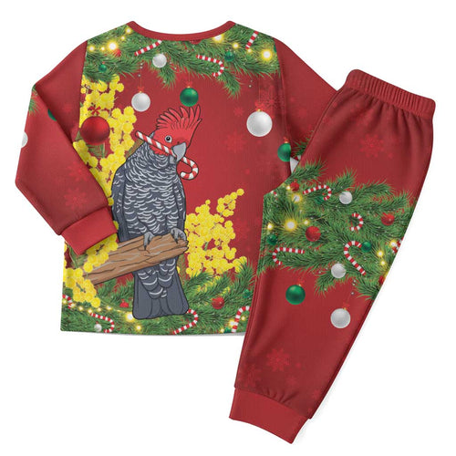 Australia Gang-gang Cockatoo Christmas Pajama Set Callocephalon Fimbriatum Golden Wattle Red - Aussie Hoodie