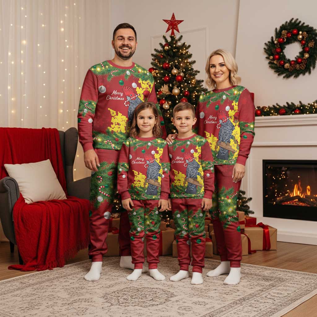Australia Gang-gang Cockatoo Christmas Pajama Set Callocephalon Fimbriatum Golden Wattle Red - Aussie Hoodie