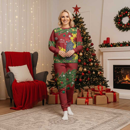 Australia Gang-gang Cockatoo Christmas Pajama Set Callocephalon Fimbriatum Golden Wattle Red - Aussie Hoodie