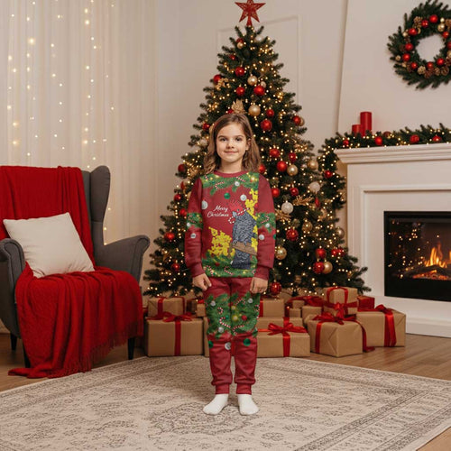 Australia Gang-gang Cockatoo Christmas Pajama Set Callocephalon Fimbriatum Golden Wattle Red - Aussie Hoodie
