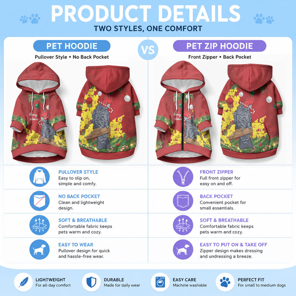 Australia Gang-gang Cockatoo Christmas Pet Hoodie Callocephalon Fimbriatum Golden Wattle Red