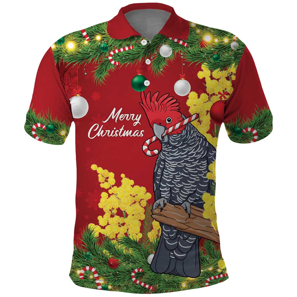 Australia Gang-gang Cockatoo Christmas Polo Shirt Callocephalon Fimbriatum Golden Wattle Red - Aussie Hoodie